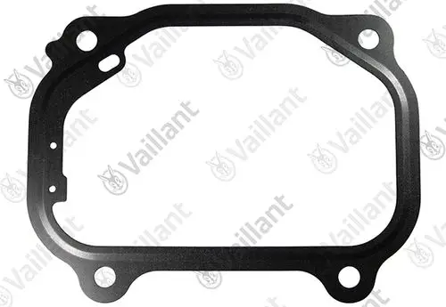 Schwarze Dichtung von Vaillant für einen Ventildeckel, mit mehreren Bohrungen und Ausschnitten, geeignet für bestimmte Heizsysteme.